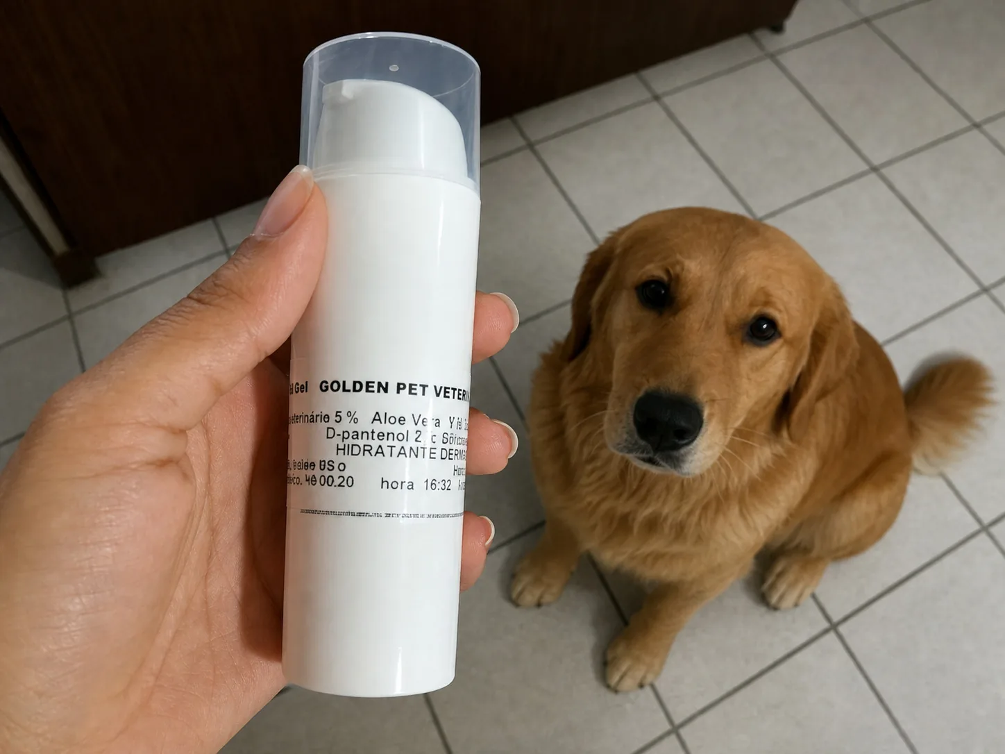 Produto dermatológico veterinário personalizado para um cão